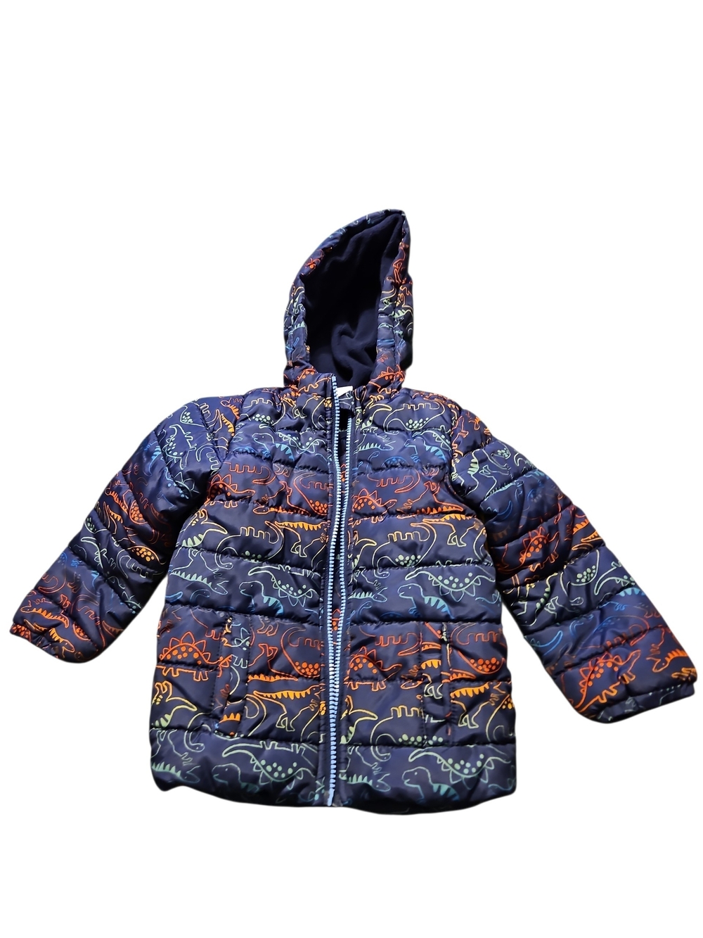 Children's Navy Puffer Jacket with Colorful Dinosaur Print Little Me 3t